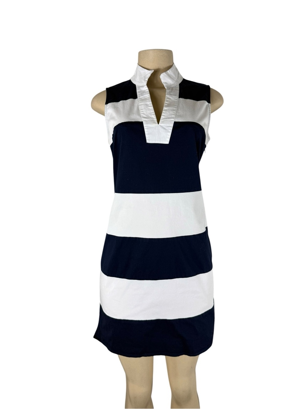 SAIL TO SABLE Navy and White Stripe Sleeveless Preppy Old Money Dress - Picture 3 of 9